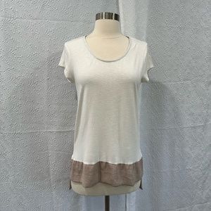Anthropologie Left Coast Dolan White and Tan Tee Size Small